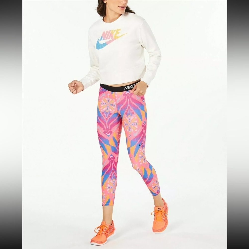 Nike Colorful, Pixelated Logo Relaxed Crop Sweatshirt NWT 65.00